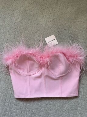 NWT Feather Trim Strapless Crop Top